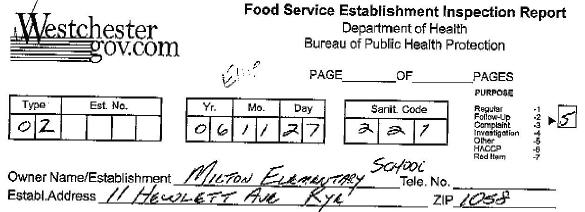 Smoking Gun: Health Inspector Cafeteria Reports on MyRye.com