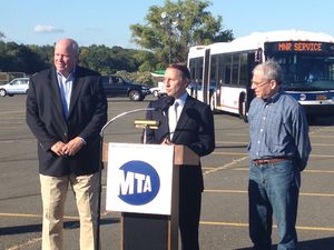 Metro North Riders Being Bused from Rye Playland