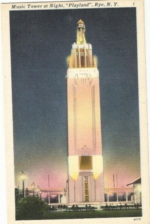 Postcards from Rye: Rye Playland Music Tower at Night, Date Unknown