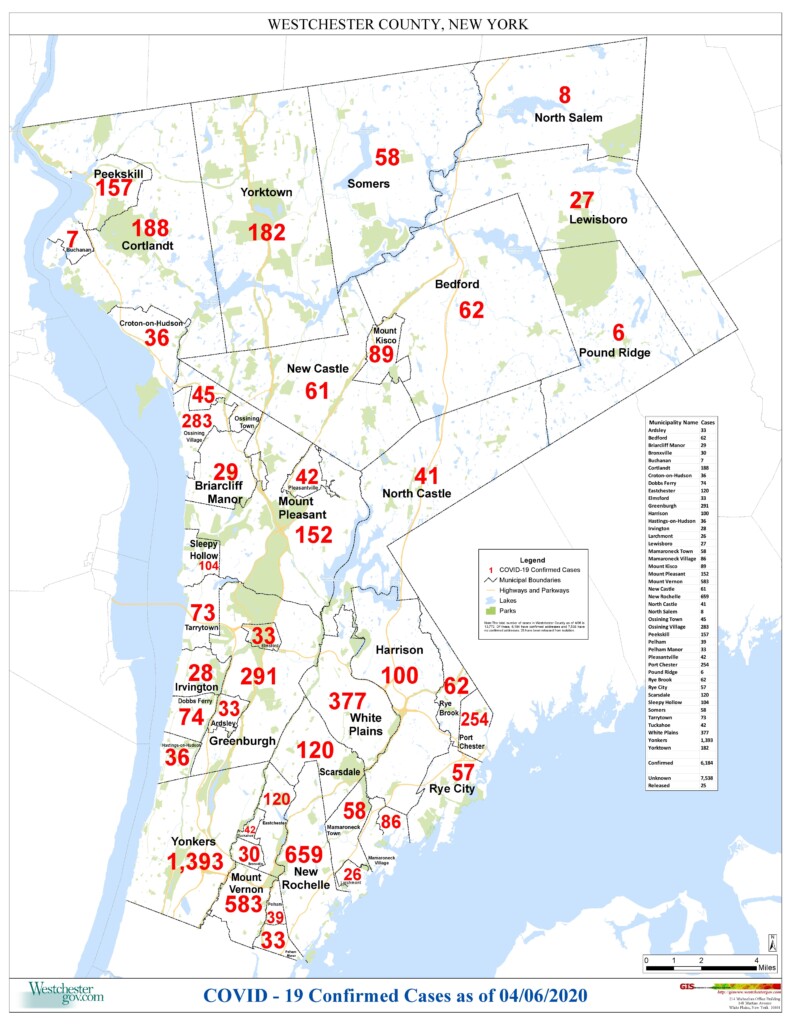 COVID-19 Westchester Municipal Count 2020-04-06