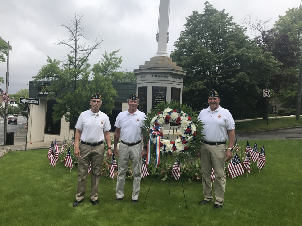 Rye Memorial Day 2020 wreath laying with Commander Fred de Barros, Adjutant Tim Moynihan, and Legionnaire Terry McCartney 1