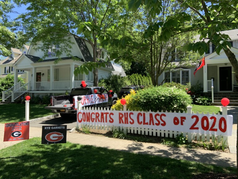 Rye High Graduation Car Parade 2020: Senior Signs Senior's Home and car