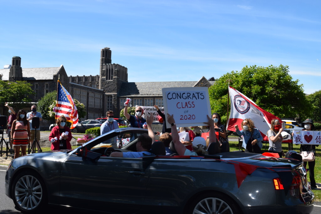 Rye Middle School Graduation Car Parade June 2020 A festive convertible