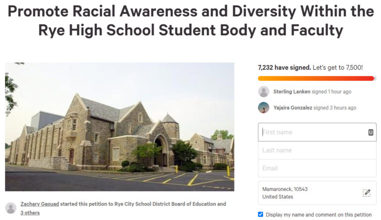 Change.org petition on racial awareness & diversity w-in Rye High School