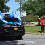 Osborn School Graduation Car Parade June 2020 Principal Angela Garcia at Main Entrance