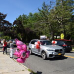 Midland School Graduation Car Parade June 2020 Teachers Waving in Front of Midland School