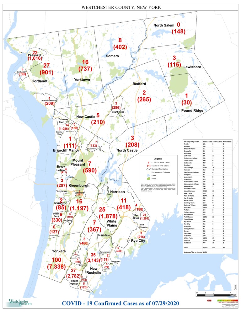 Daily COVID-19 Count: 216 Positives in Rye; 1,443 Westchester Resident Deaths – Wednesday, July 29, 2020