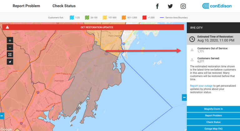 ConEd outages as of 08-07-2020 5-30pm