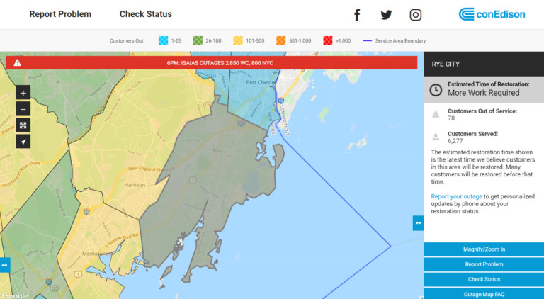 ConEd outages as of 08-11-2020 7-15pm