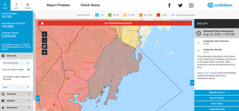 ConEd outages as of 11am 08-06-2020