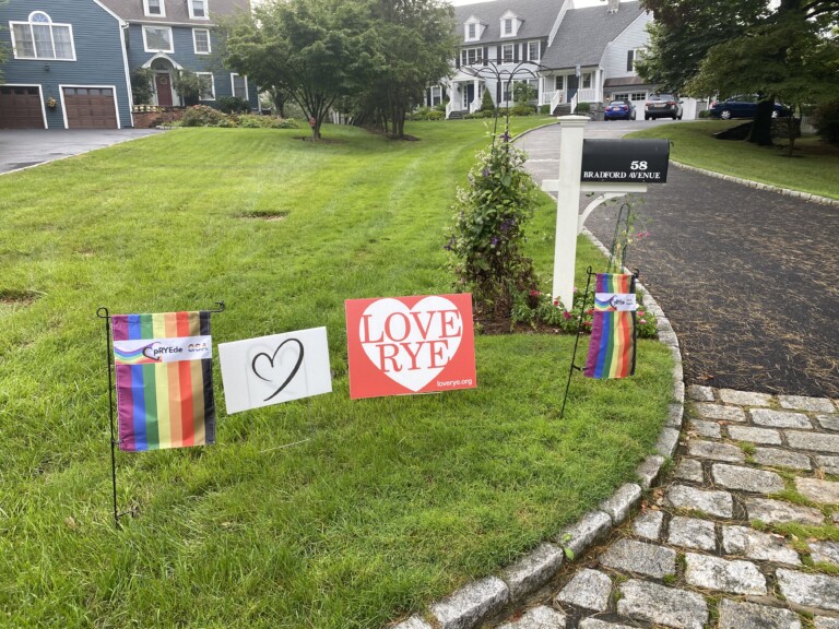 Pride Flags Back on Bradford Avenue Lawn Rye, NY August 19, 2020