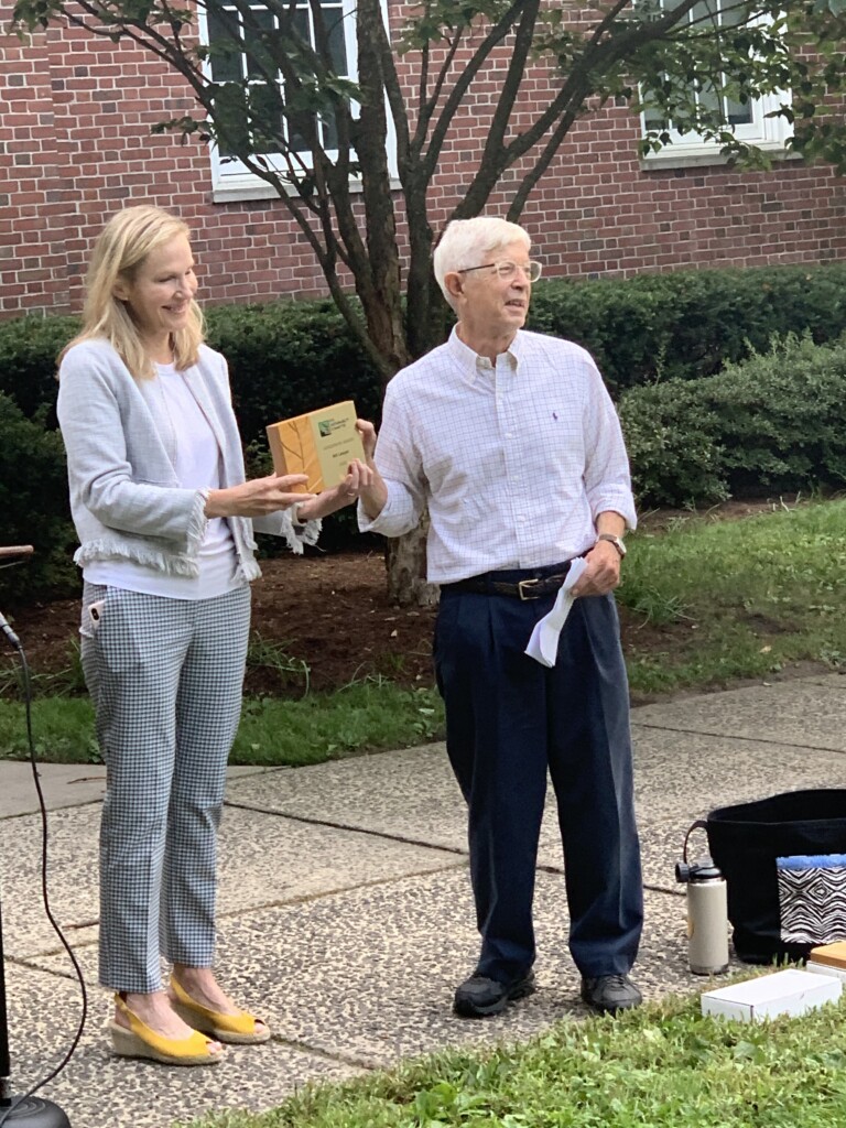 2020 Rye Sustainability Leadership Award recipient, Bill Lawyer accepting his award from City Councilperson and Rye Sustainability Committee liaison, Sara Goddard.