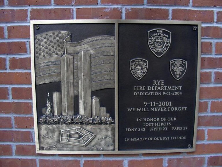 9-11 plaque on Rye FD HQ dedicated 9-11-2008