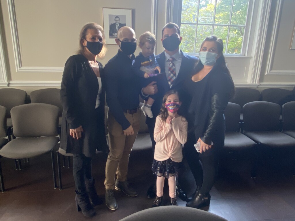 Rye Police Officer Matthew Alto with his family at his swearing in - Rye City Hall October 19, 2020