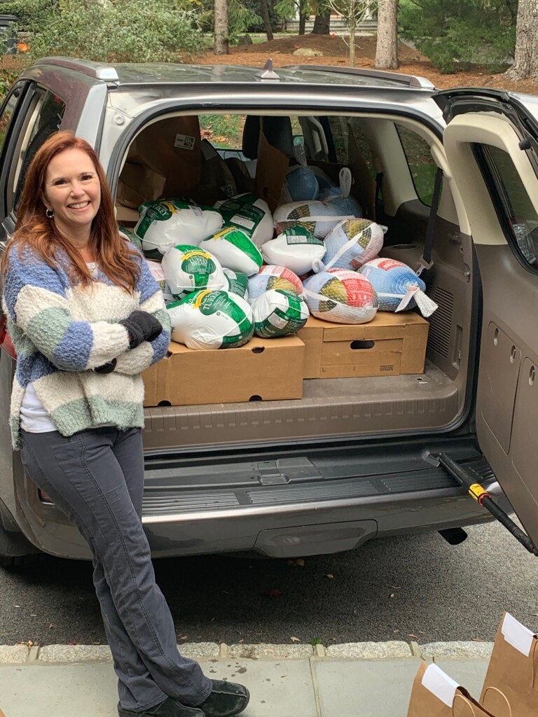 Lora Katsikas with turkeys