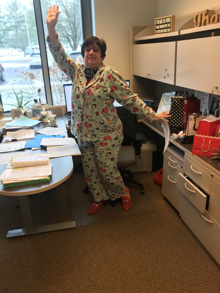 Assistant Superintendent for Human Resources Elaine Cuglietto Pajama Day