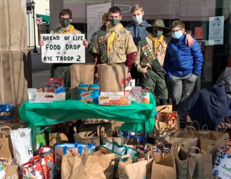 Rye Troop 2 Scouts food drive 01-18-2021