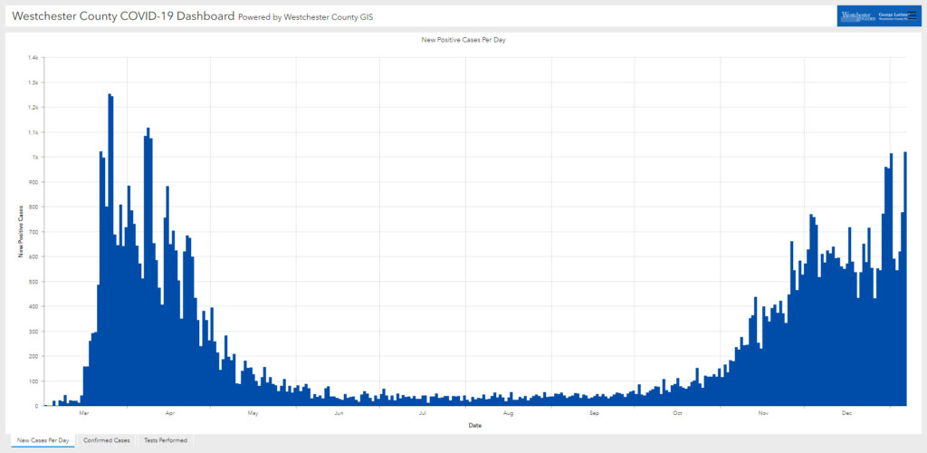 Westchester - Rye NY COVID dashboard 01-07-2021 - curve show new cases per day