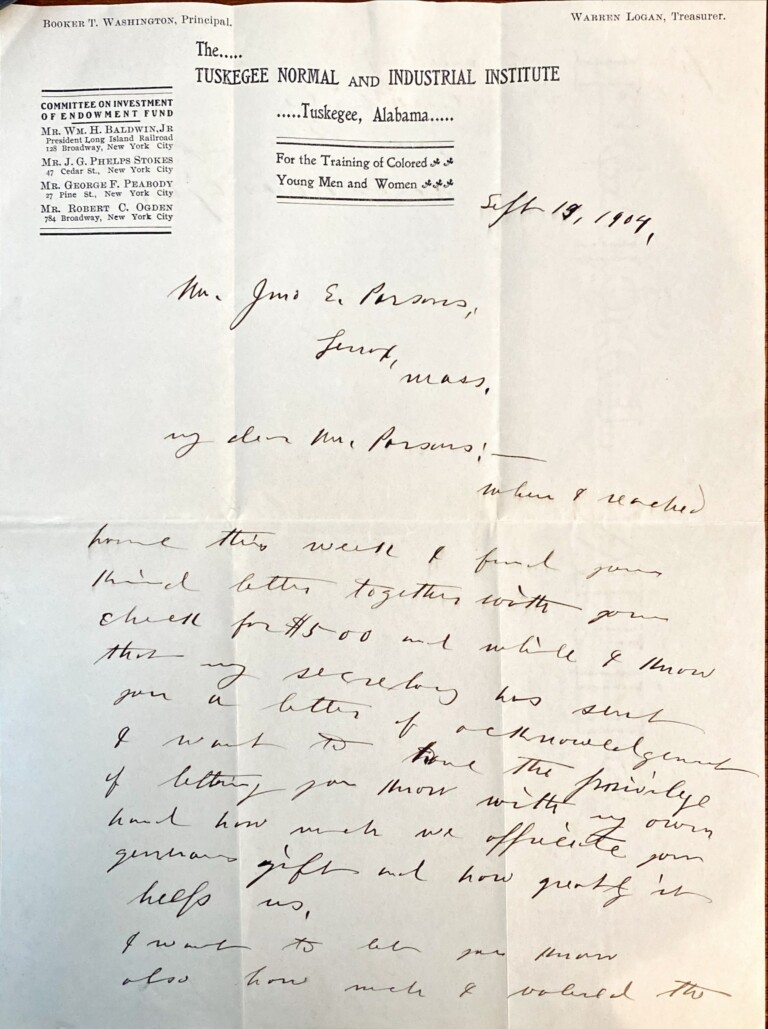 Booker T. Washington letter to Parsons 1