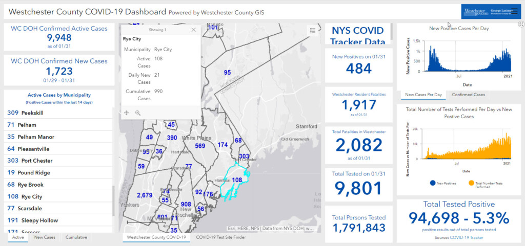 Westchester - Rye NY COVID dashboard 02-01-2021