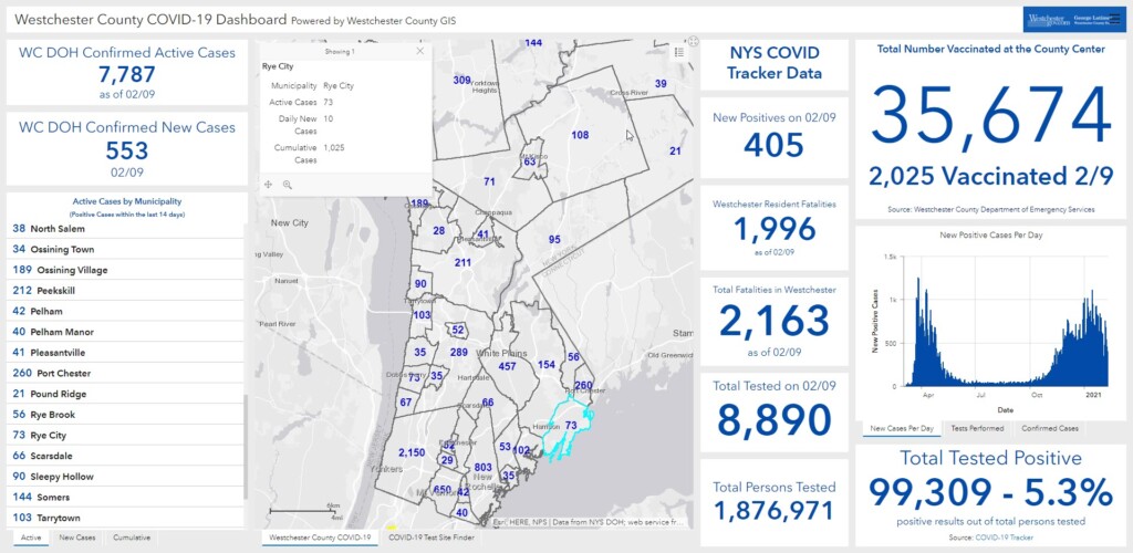 Westchester - Rye NY COVID dashboard 02-10-2021