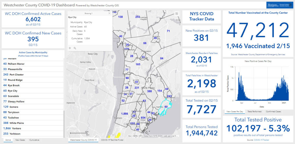 Westchester - Rye NY COVID dashboard 02-16-2021