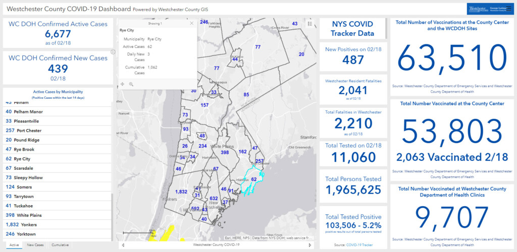 Westchester - Rye NY COVID dashboard 02-19-2021