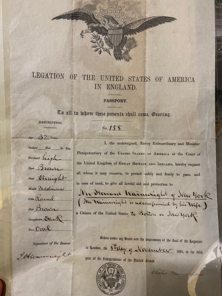 The Passport of J. Howard Wainwright, 1862 Rye, NY