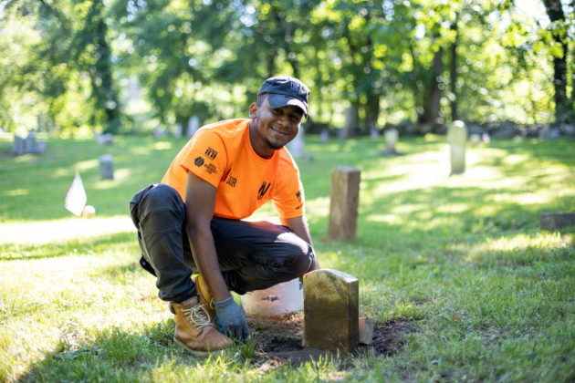 Restoration work at Rye's African-American Cemetery in June 2021 - 1