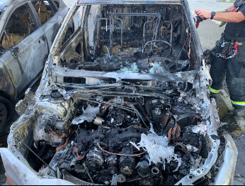 Car Fire in Car Park 2, Rye NY wake of Hurricane Ida - 1