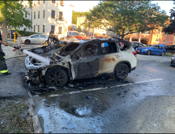 Car Fire in Car Park 2, Rye NY wake of Hurricane Ida - 4