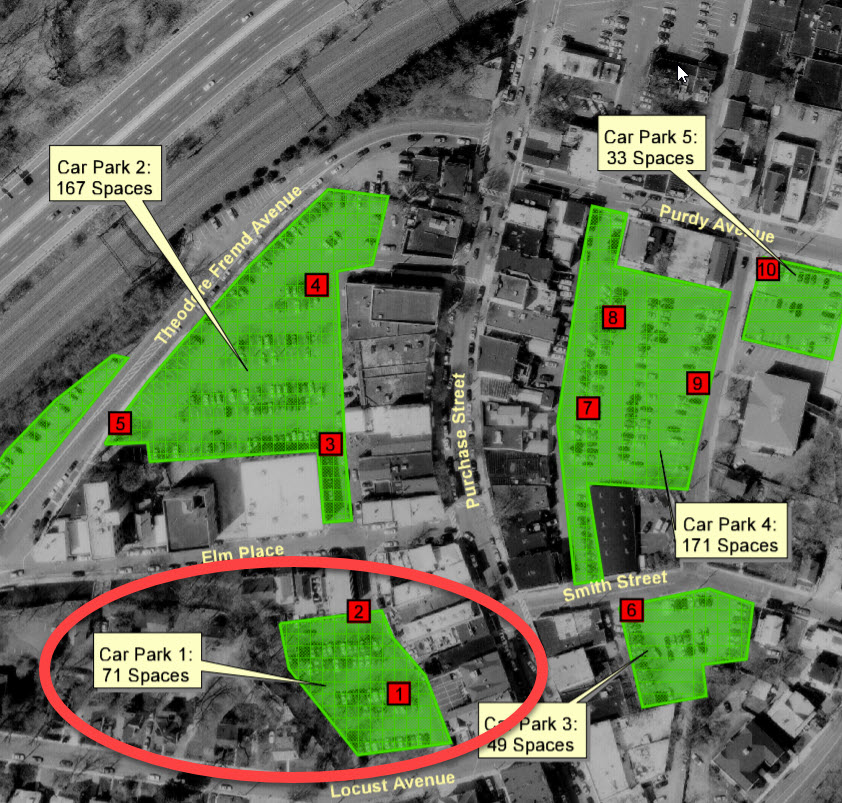 Car Parks Rye, NY map 2004 - car park 1 highlight