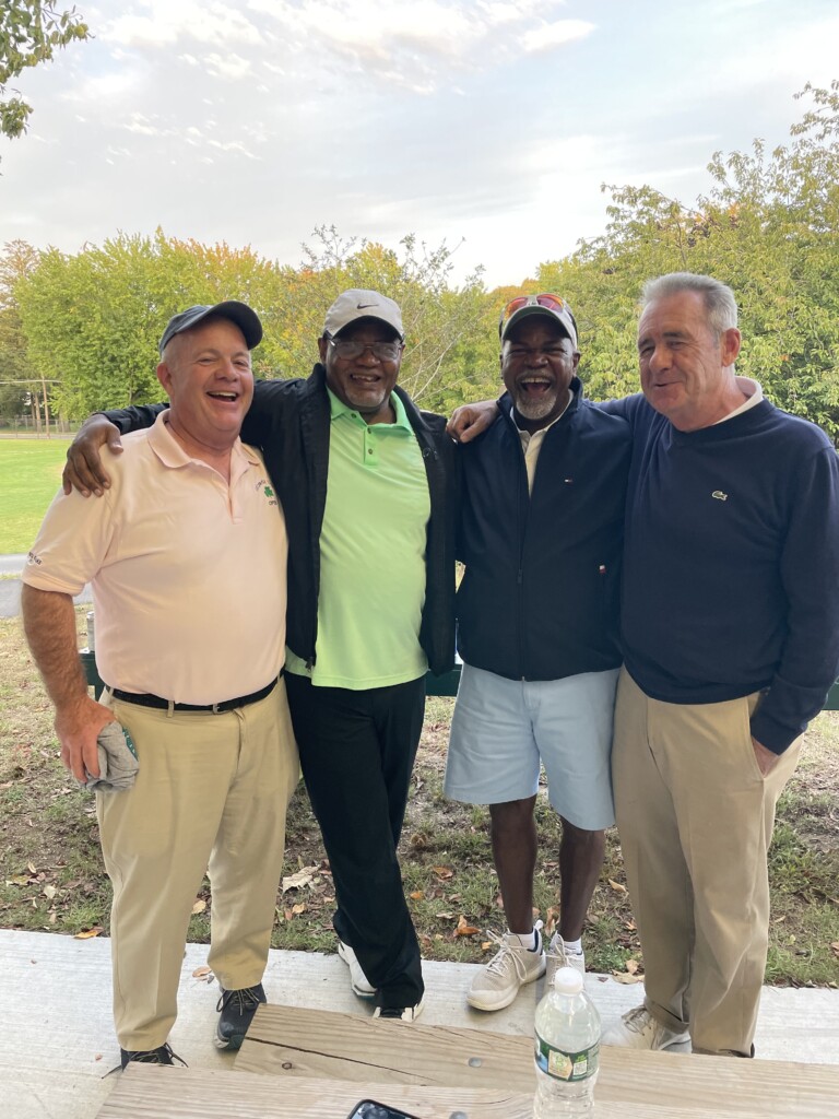 (PHOTO: Golfers and RHS alumni. Left to right: Bo Harrigan, George Kennedy, Mike Kennedy, Dennis O'Keefe.)