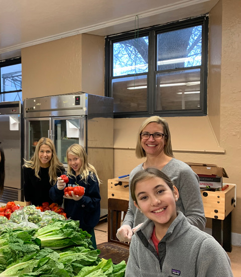 (PHOTO: Nicole Gibbs (Board Member), Jennifer Swanson (Auxiliary Board President), and their daughters volunteer regularly at Meals on Main Street, located at 509 North Main Street in Port Chester.)