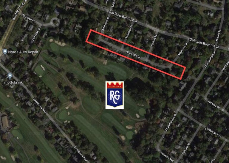 Map with Allendale Drive and Rye Golf Club