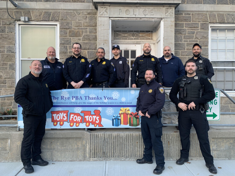 (PHOTO: Rye Police Officers (top left to right) Gomez, Balls, Rossi, Plimpton, Palone, Anderson, Parker, (bottom left to right) Caputo, Hein and Belloise looking scruffy to promote men's health.)