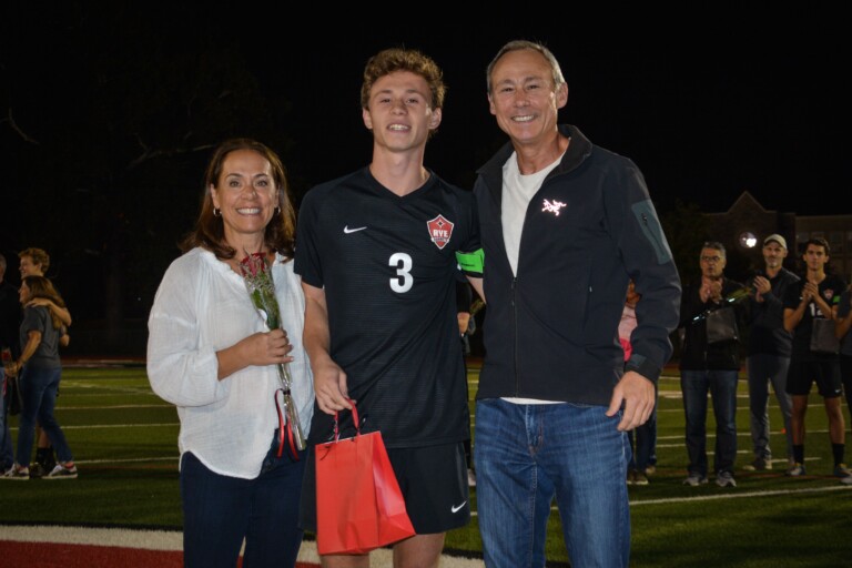 (PHOTO: Rye Boys Varsity Soccer MVP senior Jack Formon and his parents at senior night.)