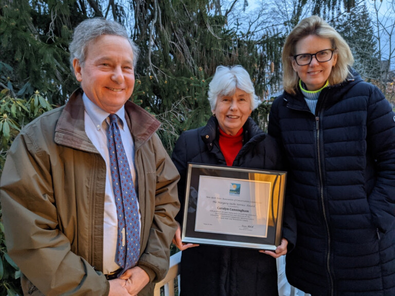 (PHOTO: NYS Assemblyman Steve Otis, Rye environmentalist Carolyn Cunningham, and Rye Conservation Commission Chair Tracy Stora.)