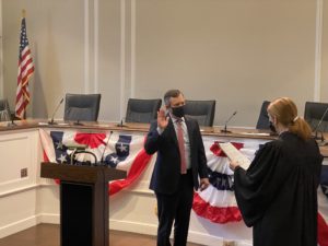 (PHOTO: City Councilman Ben Stacks was sworn in at Rye City Hall by Rye City Judge Valerie A. Livingston on January 1st, 2022. It will be his second term.)