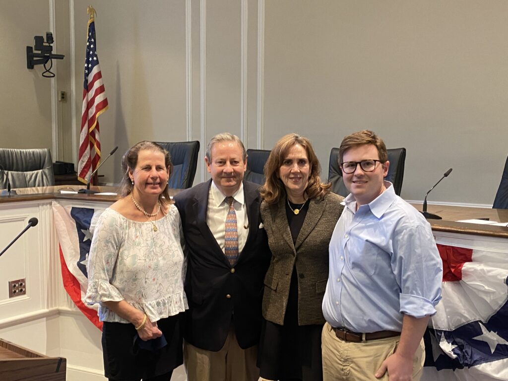 (PHOTO: Bill Henderson's sister Sara Buckley; City Councilman Bill Henderson; his wife Beth Henderson and Forrest Henderson, his eldest son on January 1, 2022.)