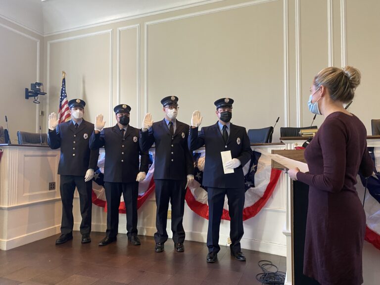 The Rye FD promoted four firefighters to the position of Lieutenant - Andrew Northshield, John Rodrigues, Clyde Pitts 3rd and John Cotter. The ceremony was held at Rye City Hall on January 4, 2022.