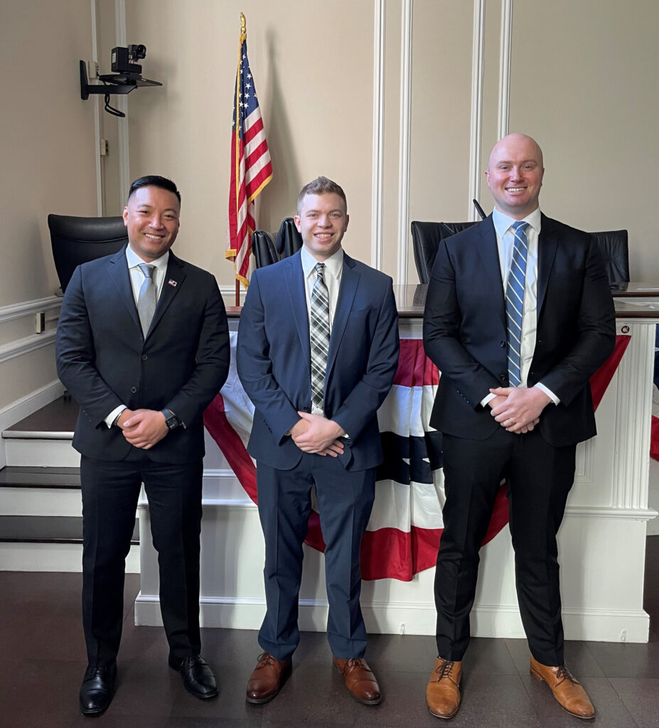 (PHOTO: Newly Minted City of Rye Police Officers Paul Polintan, Gary Strebel and Daniel Dabrowski at City Hall on January 10, 2022.)