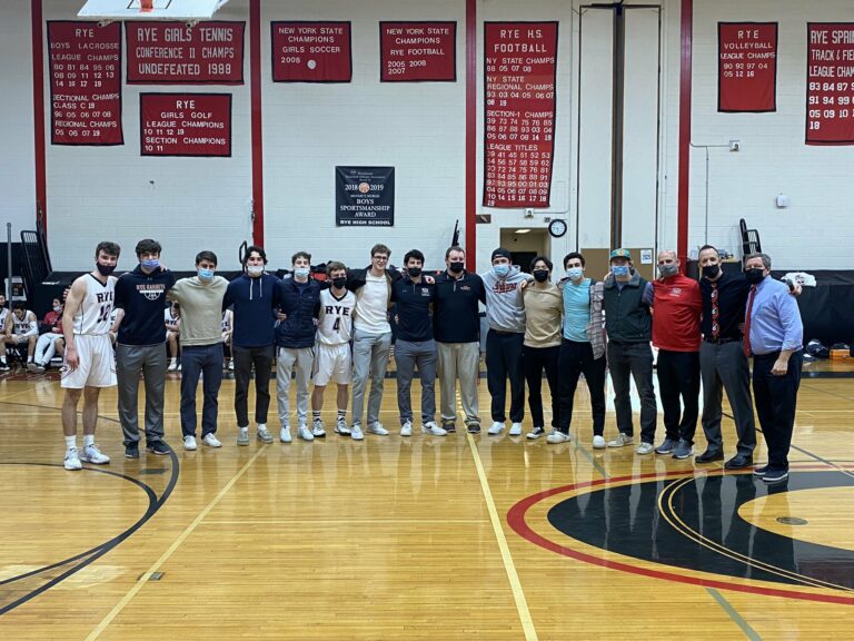 (PHOTO: The Rye 2019-2020 Class A Section One Champions were honored at the Rye-Harrison game on Saturday.)