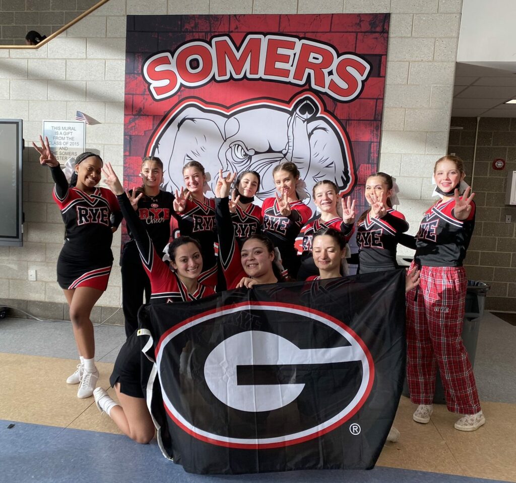 (PHOTO: Rye Girls Varsity Cheerleading placed 3rd at the County Center competition on Saturday, February 12, 2022.)