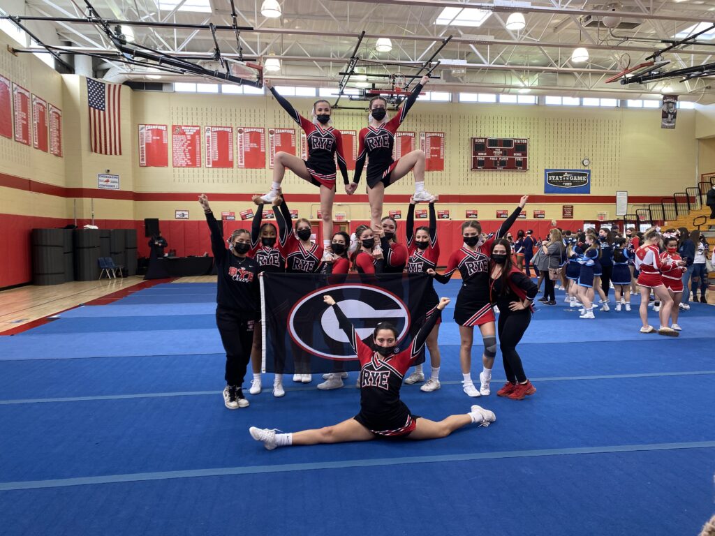 (PHOTO: Rye Girls Varsity Cheerleading placed 3rd at the County Center competition on Saturday, February 12, 2022.)