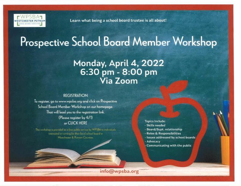 Westchester Putnam School Boards Association prospective school board member workshop 2022 https://www.wpsba.org/