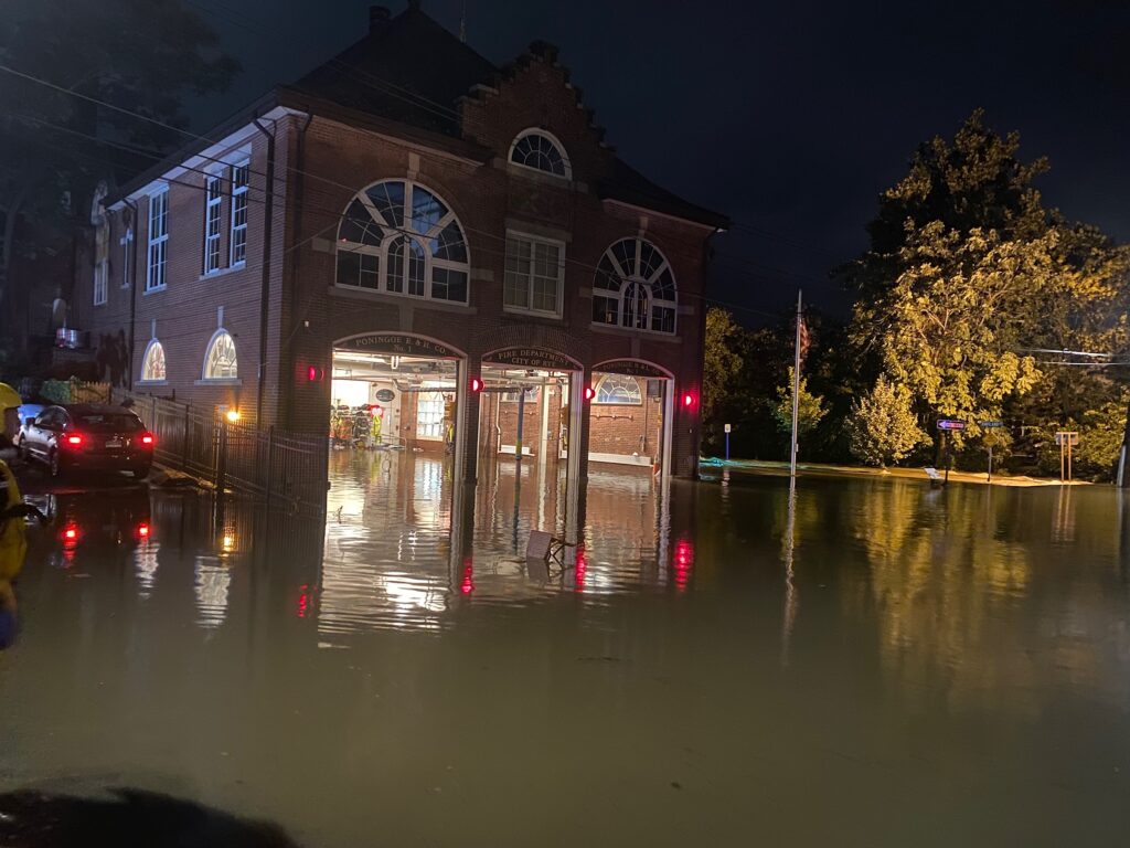 (PHOTO: Rye FD Headquarters on Locust Avenue in downtown Rye was severely flooded during Hurricane Ida.)