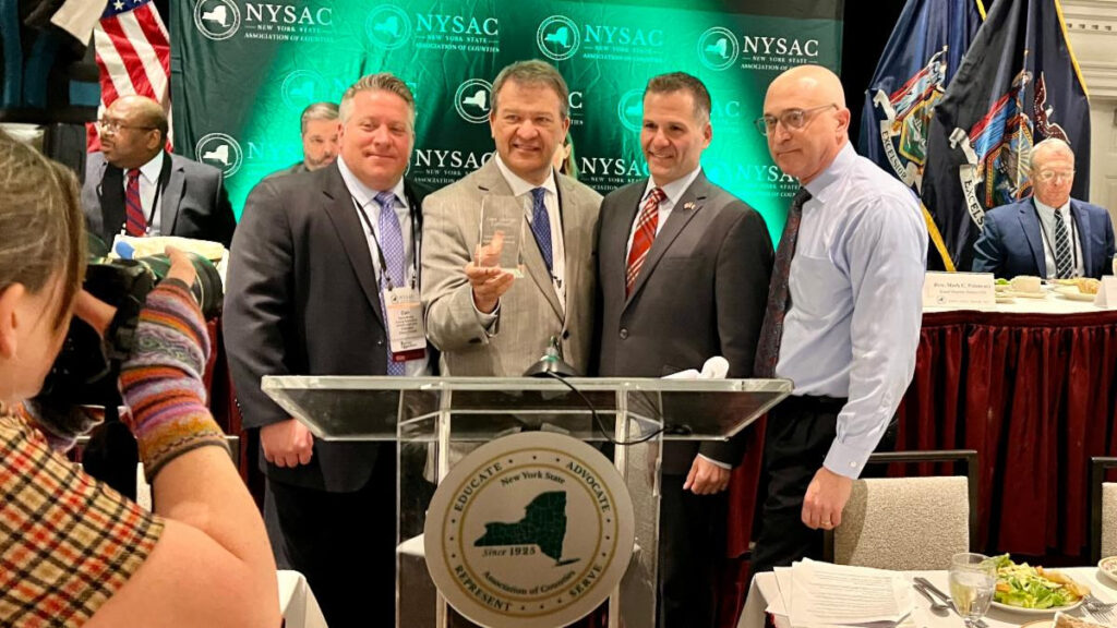 (PHOTO: The New York State Association of Counties (NYSAC) presented Rye guy and Westchester County Executive George Latimer with its esteemed Public Service Award at its Legislative Conference in Albany on Wednesday.)