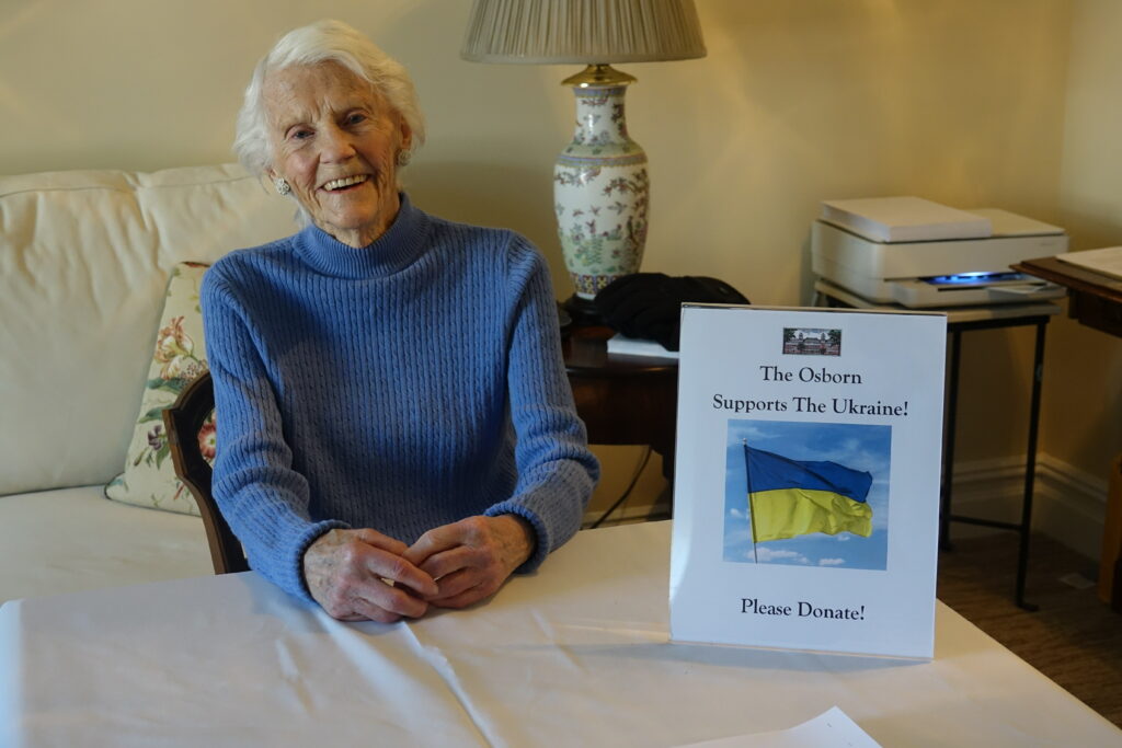 (PHOTO: Barbara Ward, a resident of The Osborn, spearheaded a campaign that has raised more than $25,000 CARE’s Ukraine Emergency Fund.)