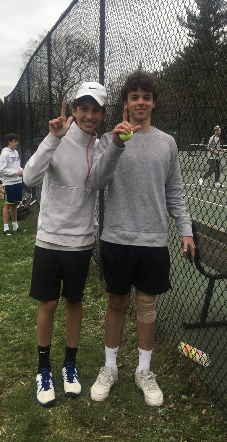 (PHOTO: Nicolas Echlov and Matthew Templeman after their wins at first and second singles on Monday.)